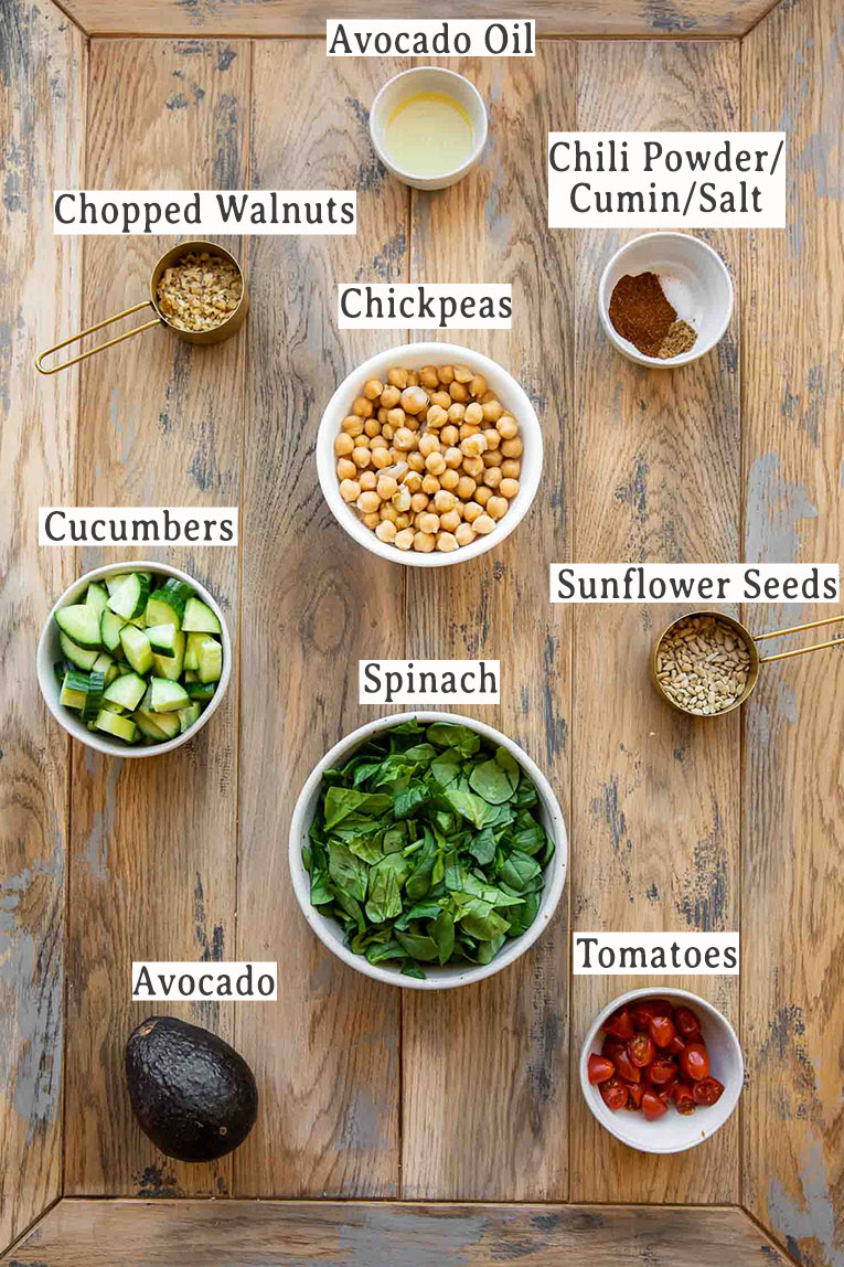 Ingredients for Crispy Chili Lime Chickpea Salad.