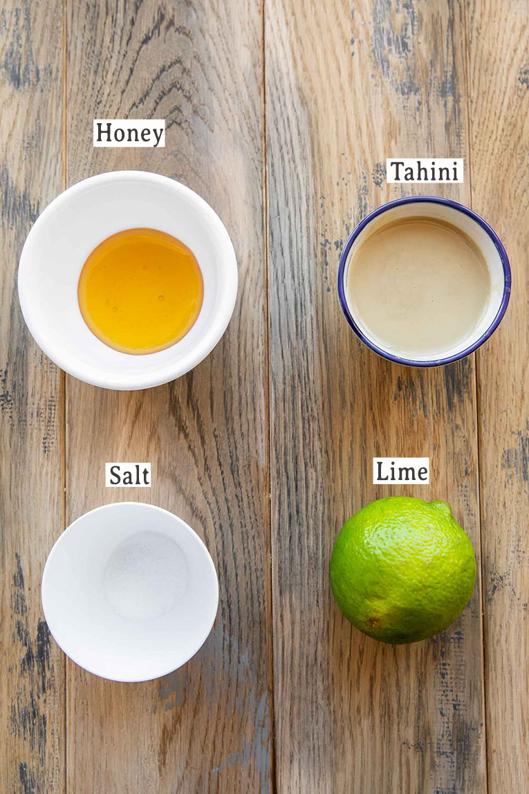 Ingredients for tahini lime salad dressing.