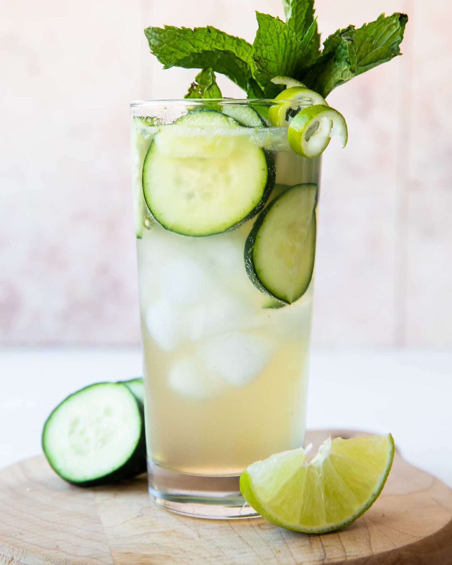Cucumber Lime Spritzer (Non-Alcoholic) in a tall glass.