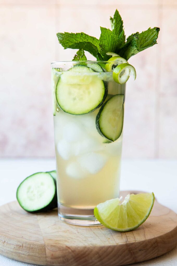 Cucumber Lime Spritzer (Non-Alcoholic) in a tall glass.