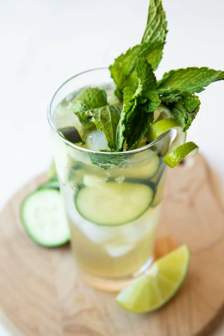 Cucumber Lime Spritzer (Non-Alcoholic) with mint.