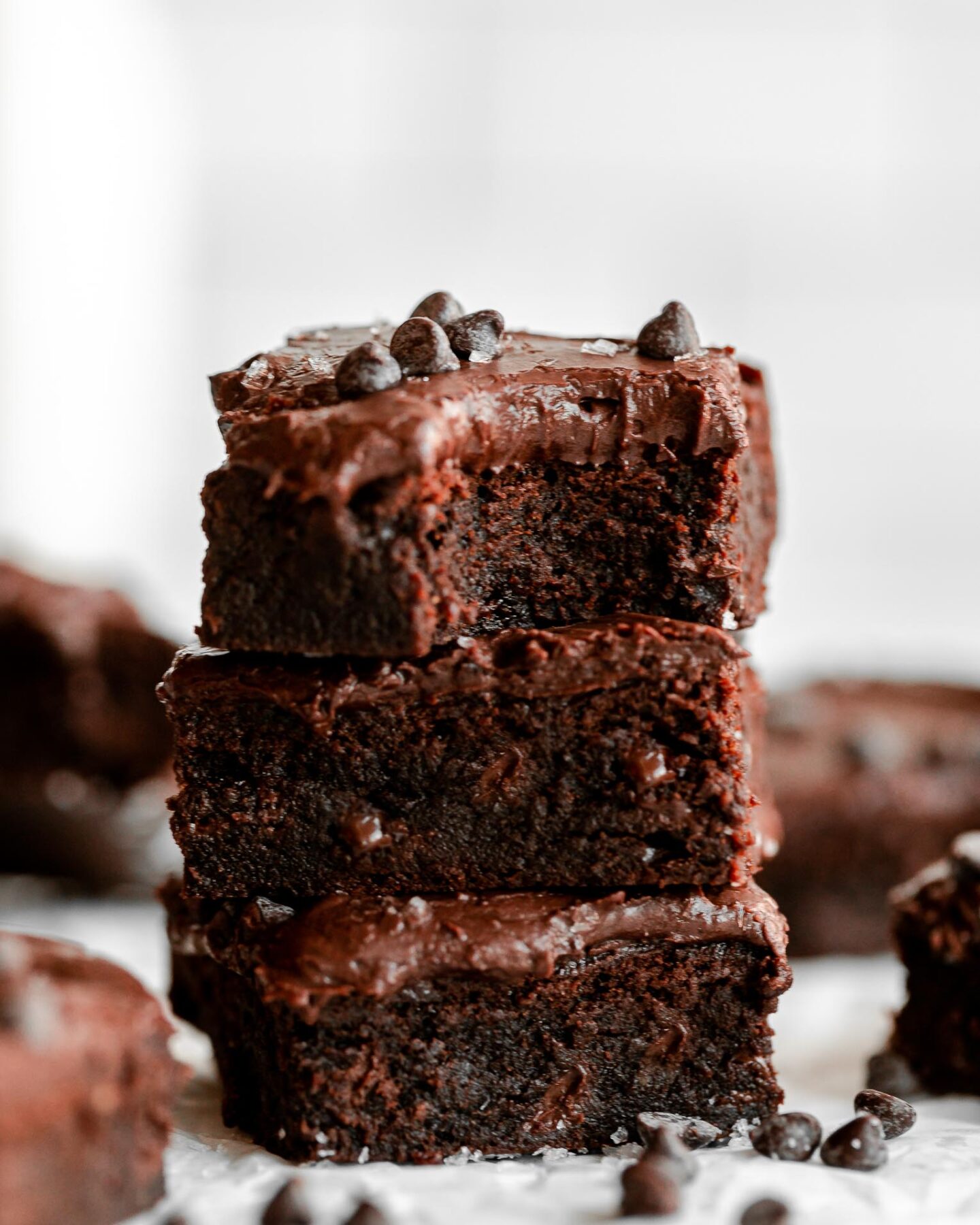 Stack of Healthy Fudgy Tahini Brownies recipe.