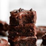Stack of Healthy Fudgy Tahini Brownies recipe.