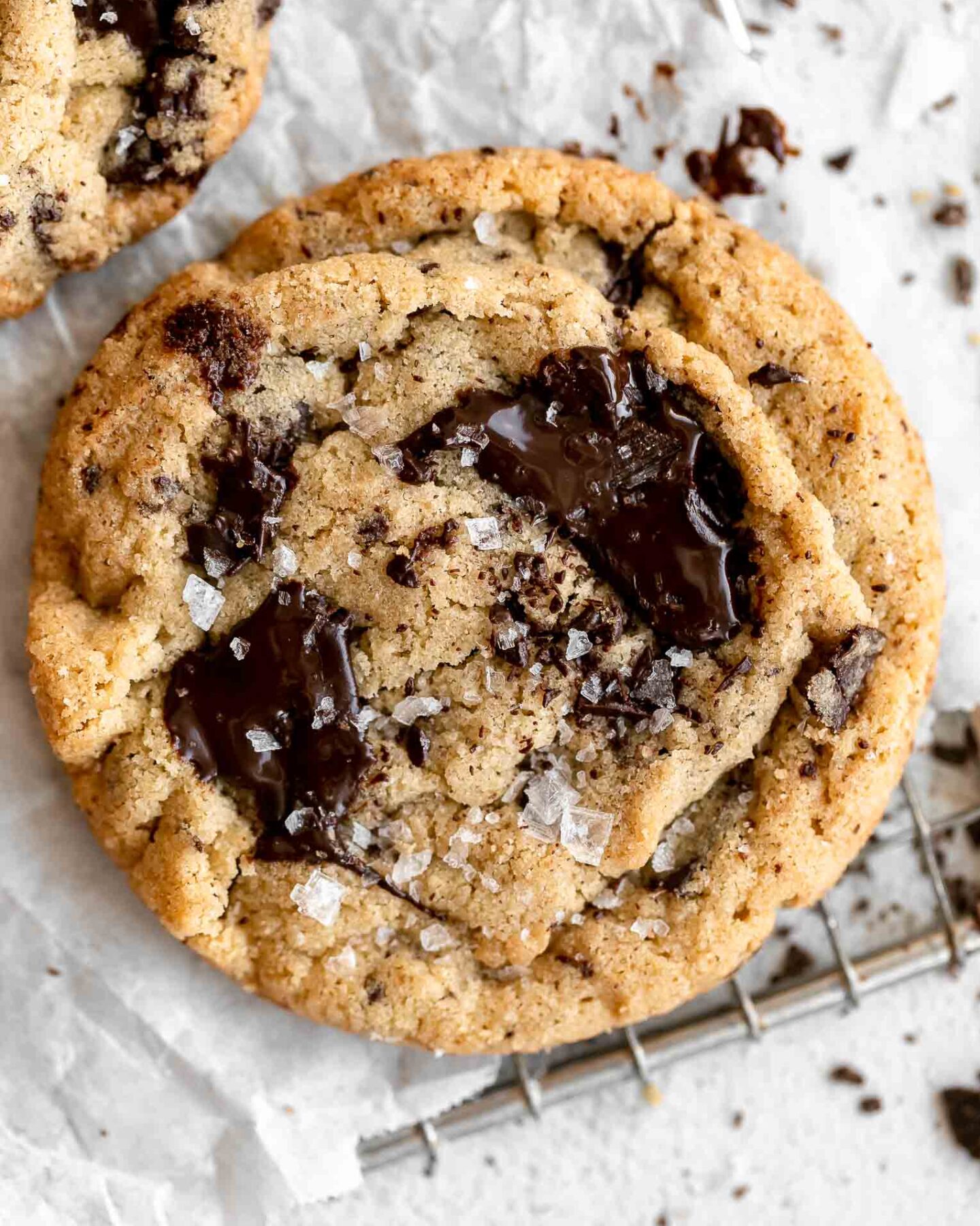 Top shot photo of Tahini Chocolate Chip Cookies recipe.