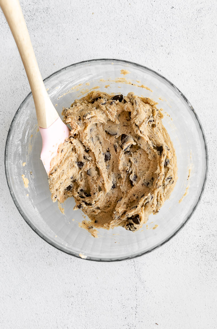 Tahini Chocolate Chip Cookie Dough in a bowl.