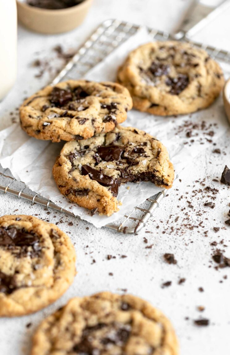 Tahini Chocolate Chip Cookies angled photo.