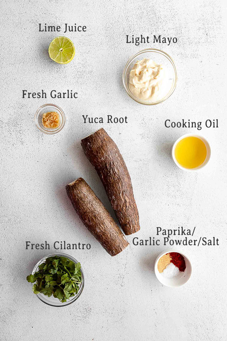 Ingredients for Yuca Fries recipe.