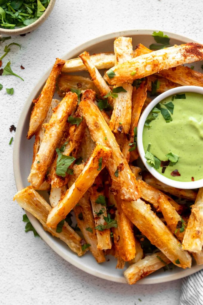 Top shot of Crispy Yuca Fries Recipe.