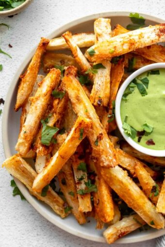 Top shot of Crispy Yuca Fries Recipe.