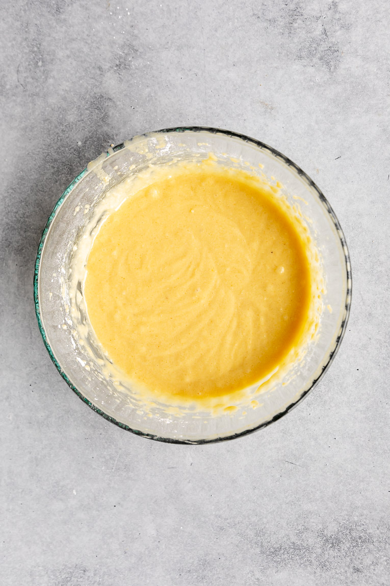 Almond flour cupcake batter in a mixing bowl.