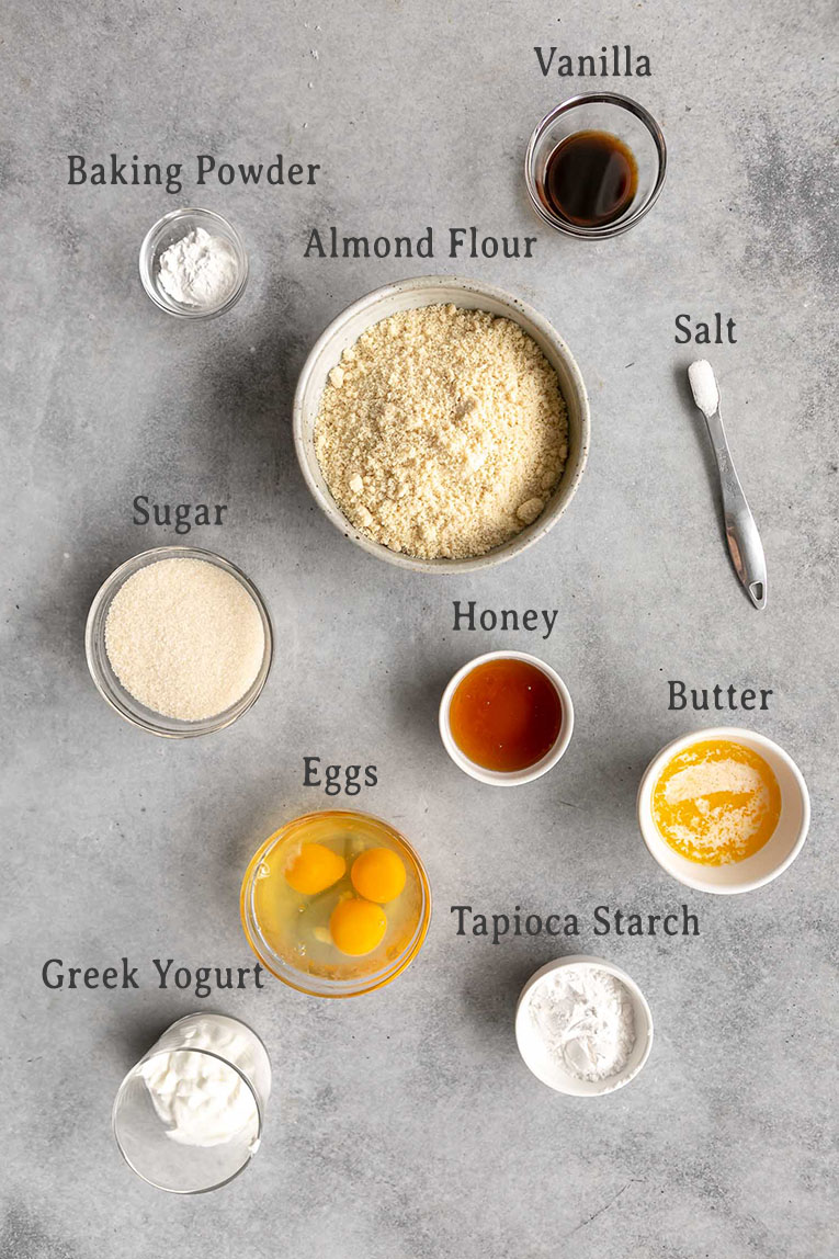 Ingredients for almond flour cupcakes.
