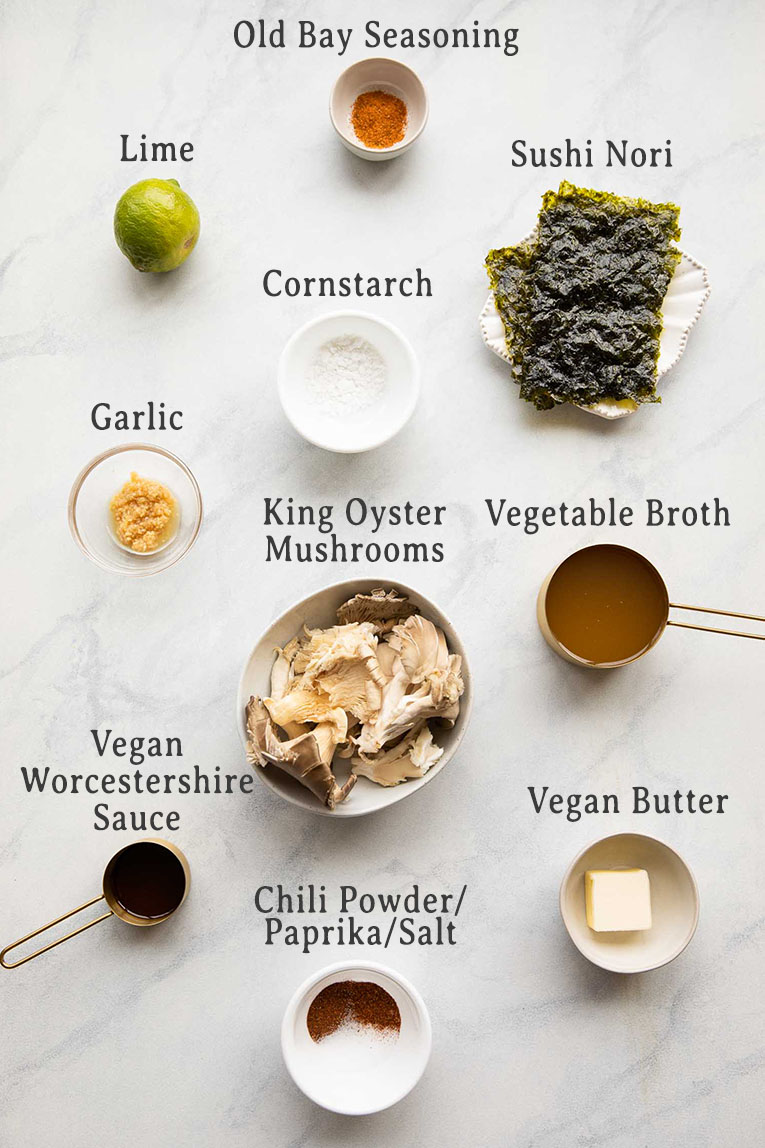 Ingredients for vegan shrimp recipe.