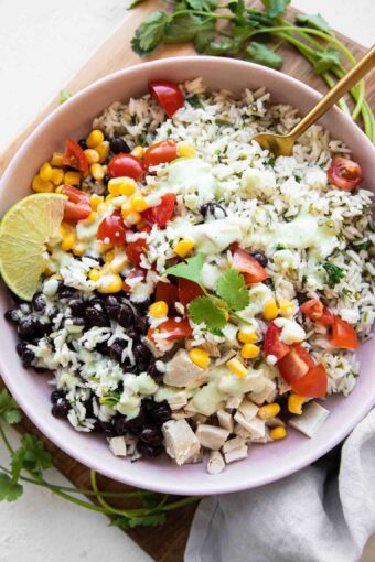 Cilantro Lime Rice Bowls recipe top shot photo.