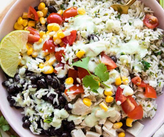 Cilantro Lime Rice Bowls recipe top shot photo.
