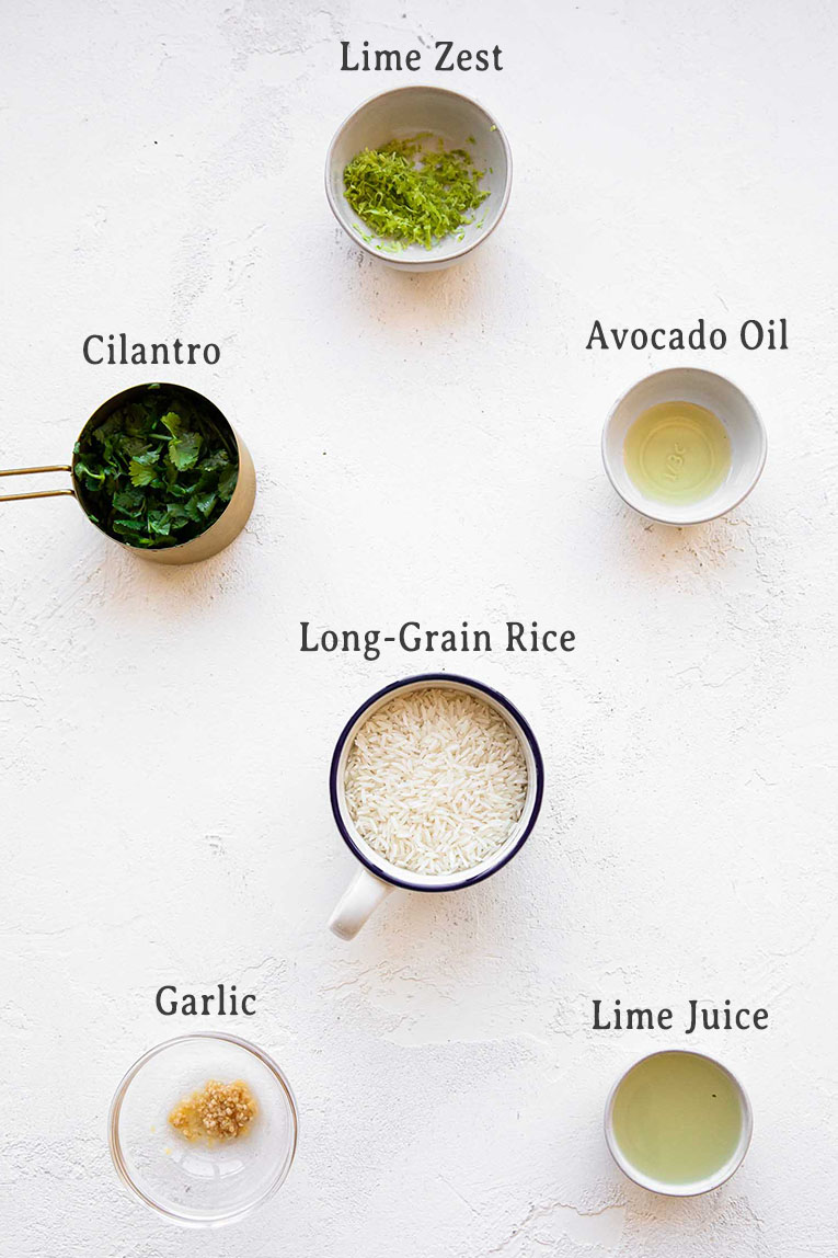 Ingredients for Cilantro Lime Rice recipe.