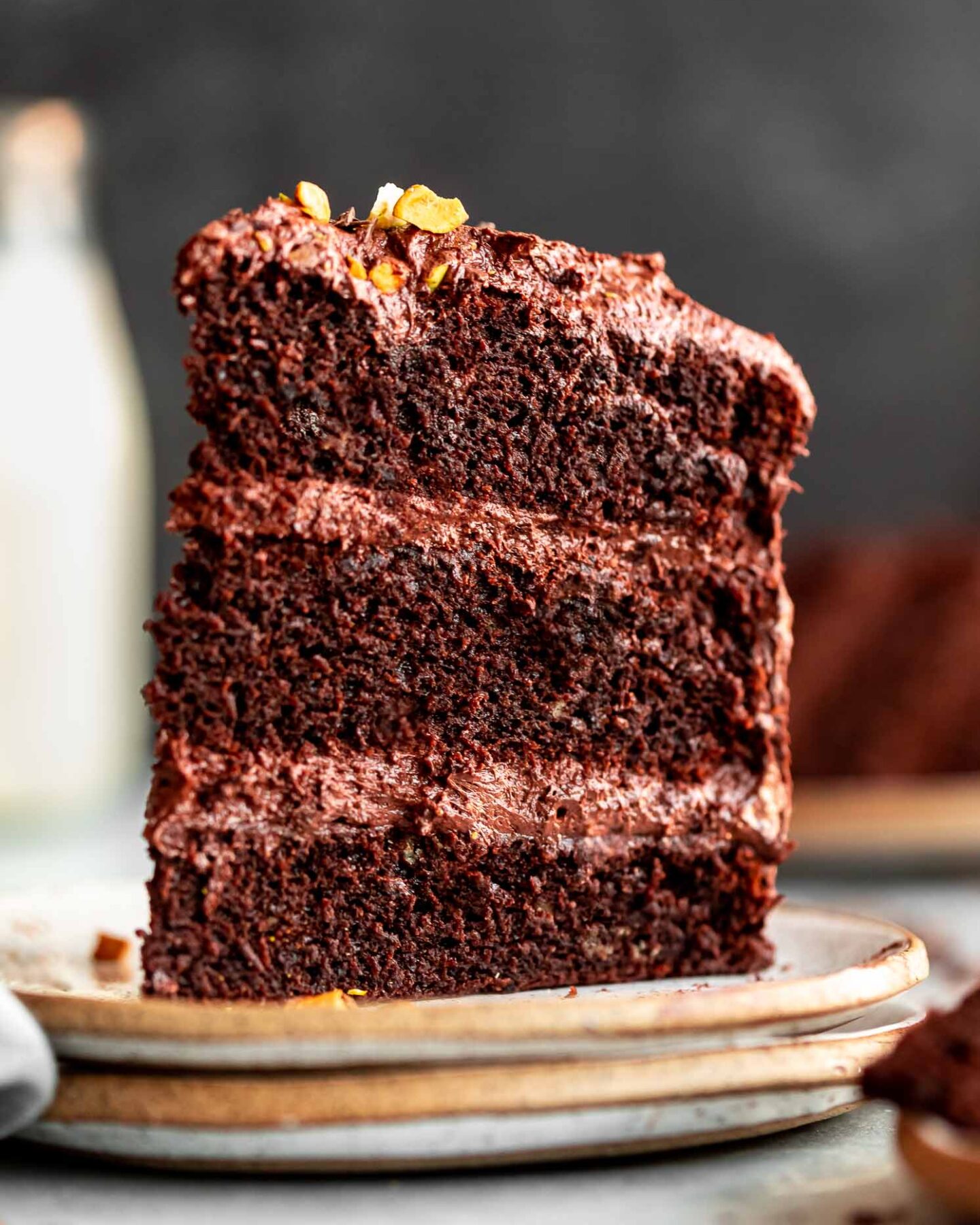 3 layered Gluten-Free Chocolate Cake w/ Tahini-Chocolate Icing recipe.