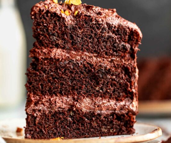 3 layered Gluten-Free Chocolate Cake w/ Tahini-Chocolate Icing recipe.