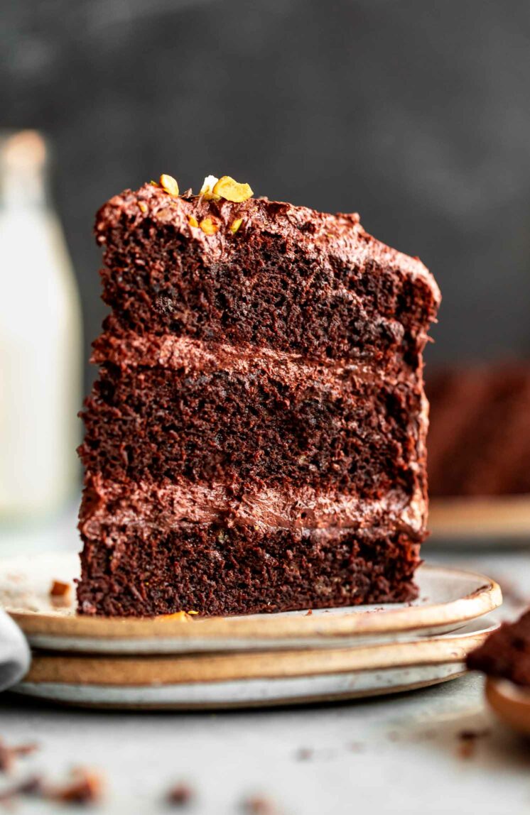 3 layered Gluten-Free Chocolate Cake w/ Tahini-Chocolate Icing recipe.