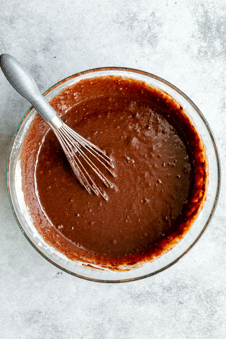 Gluten-Free Chocolate Cake batter in a bowl.