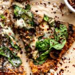 Slice of mushroom cauliflower crust pizza recipe.