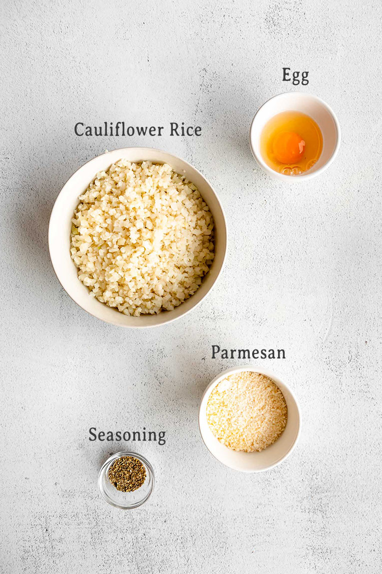 Ingredients for cauliflower pizza crust.