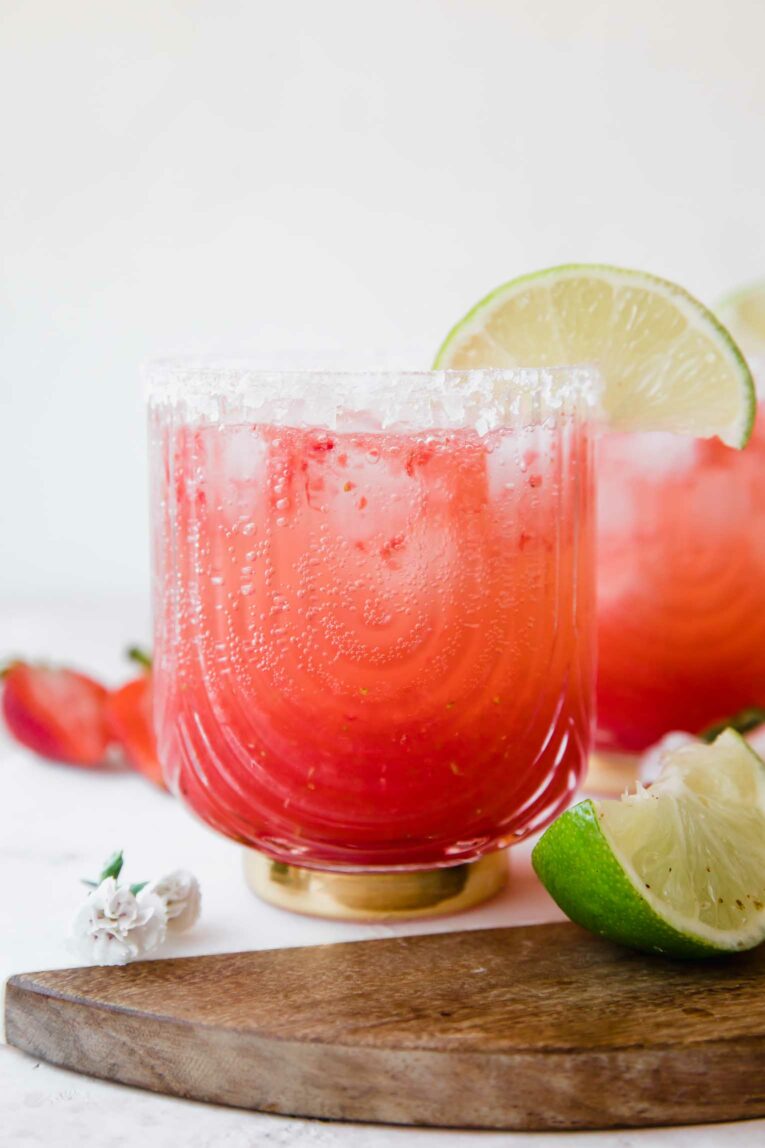 Close up of Strawberry Lime Mocktail Margarita.