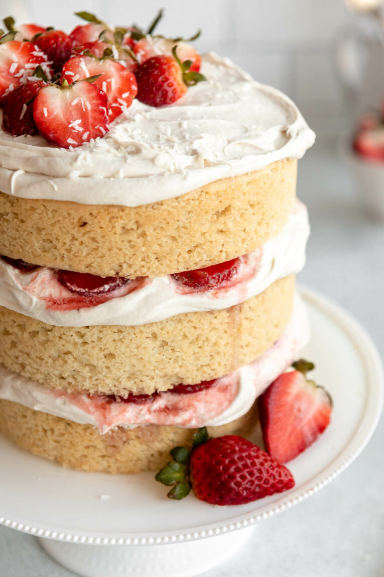 Angled photo of Vegan Strawberry Shortcake.