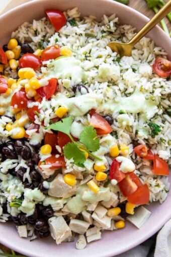 Close up of Cilantro Lime Rice in a bowl recipe.