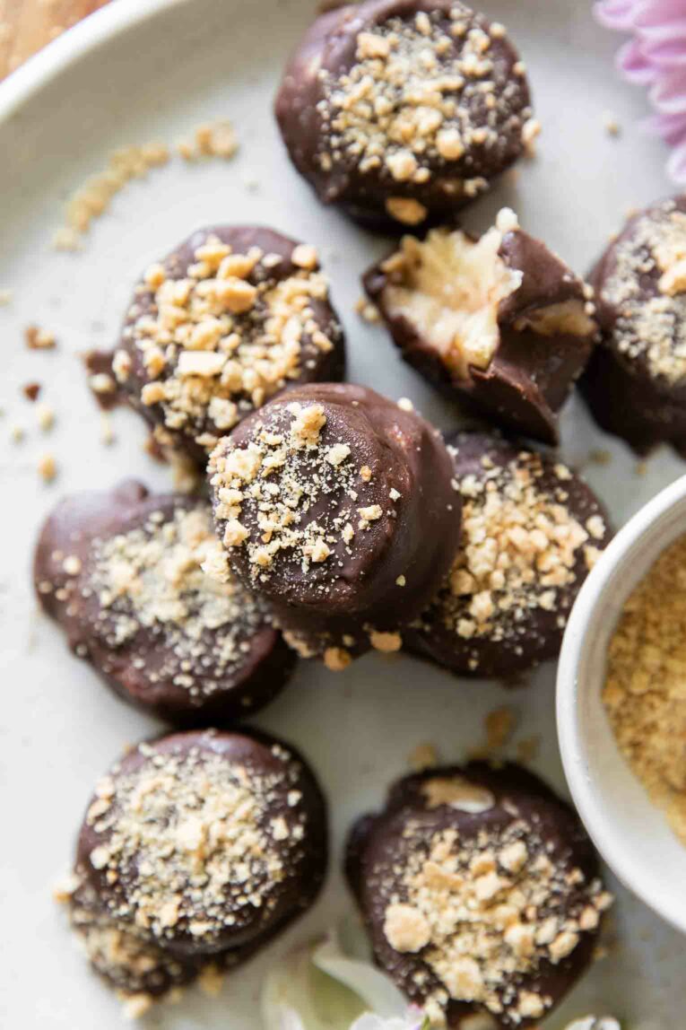 Close up of Healthy S'mores Banana Bites.