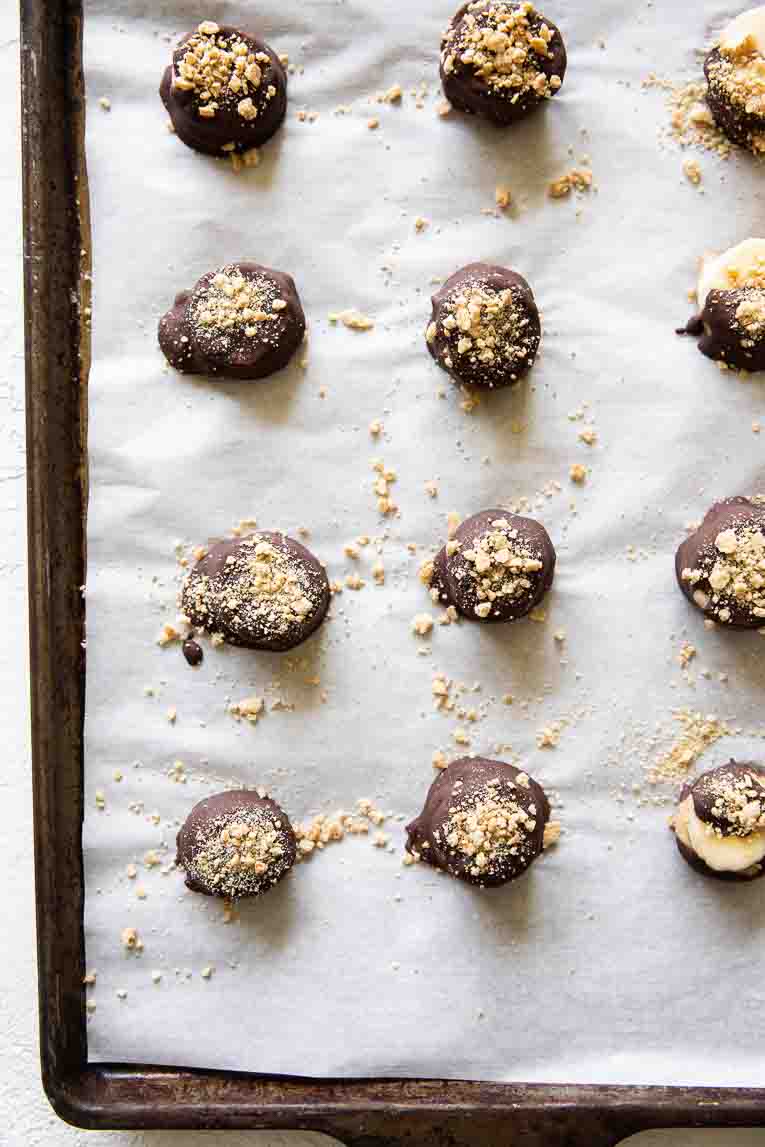Chocolate covered banana bites frozen.