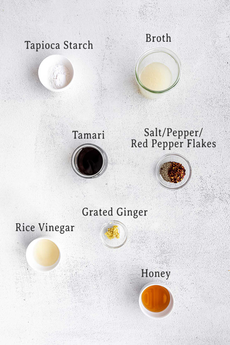 Recipe ingredients for cashew chicken sauce.
