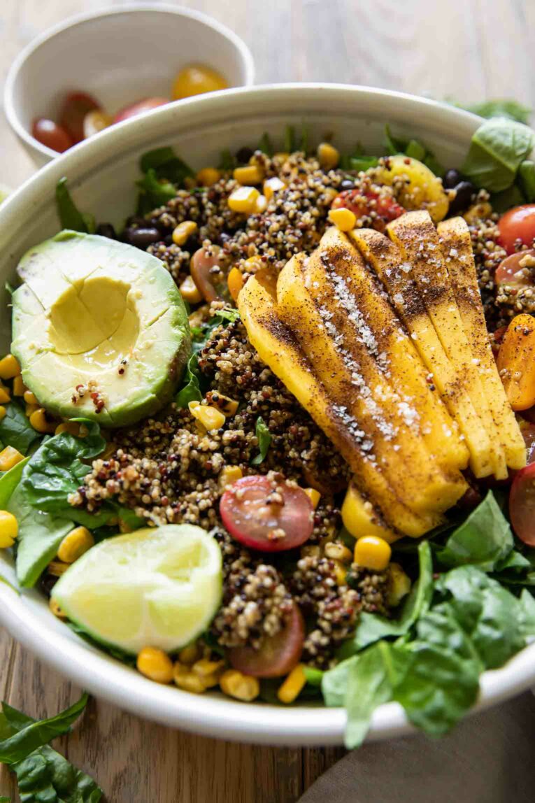 Angled photo of Chili Mango Zesty Quinoa Salad.