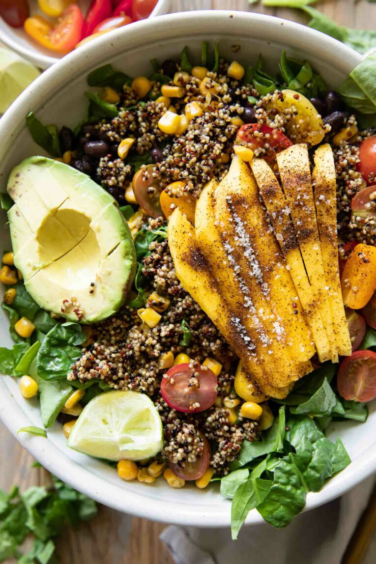 Close up of Chili Mango Zesty Quinoa Salad.