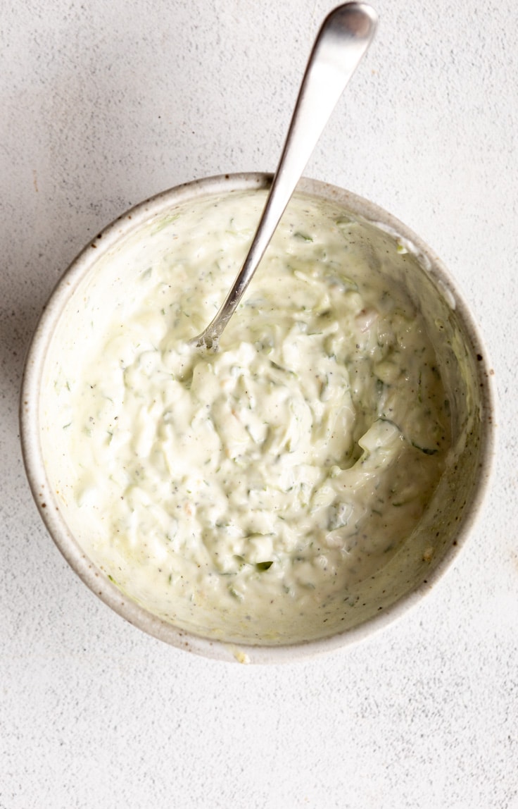 Tzatziki sauce for Greek chicken kabobs.