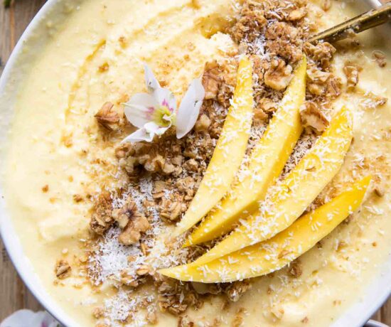 Mango Pineapple Smoothie bowl with coconut