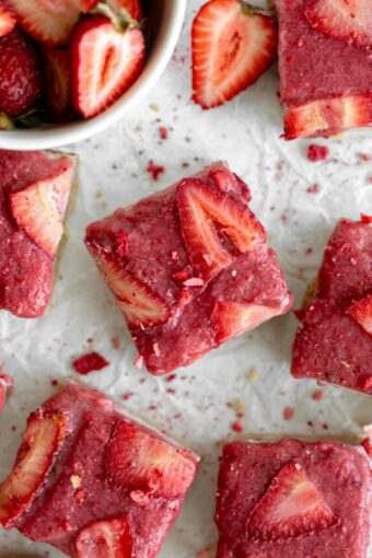 Top shot photo of Strawberry Cheesecake Bars.
