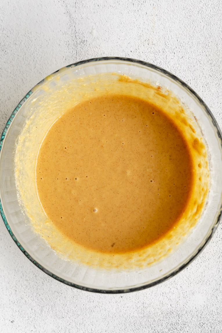 Almond Flour Waffles batter in a large mixing bowl.