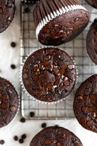 Top shot photo of Chocolate Zucchini Muffins.