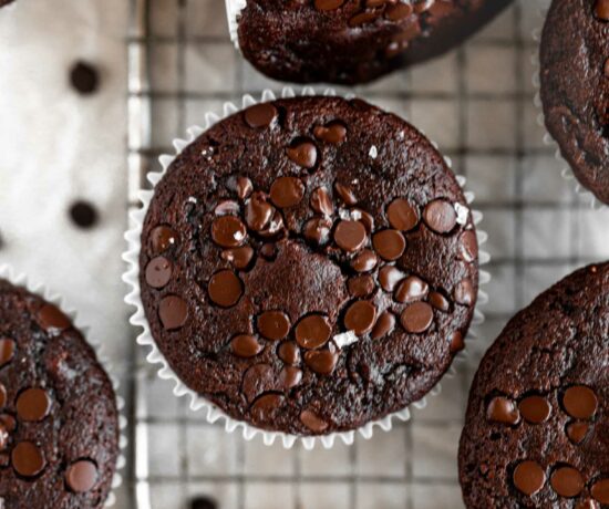 Top shot photo of Chocolate Zucchini Muffins.