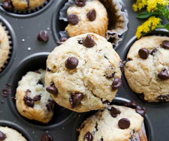 Close up of Healthy Chocolate Chip Muffins.