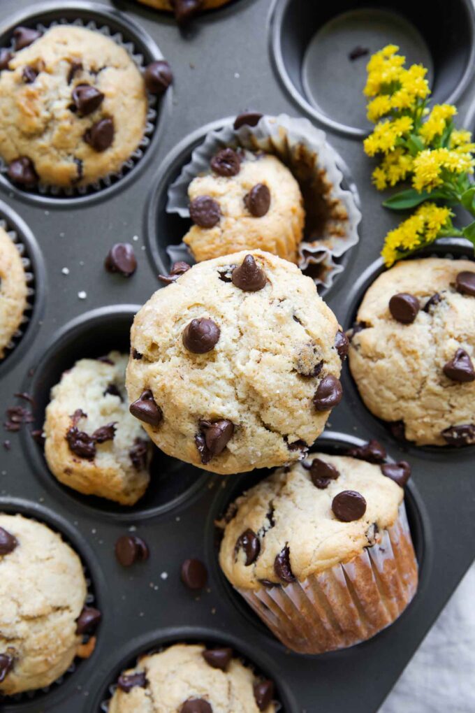 Close up of Healthy Chocolate Chip Muffins.