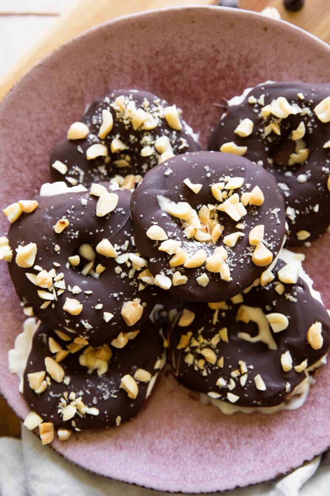 Photo of Chocolate Covered Apple "Donuts" recipe.