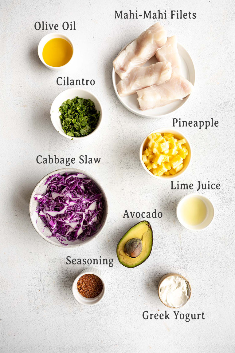 Mahi-mahi fish taco bowls ingredients.