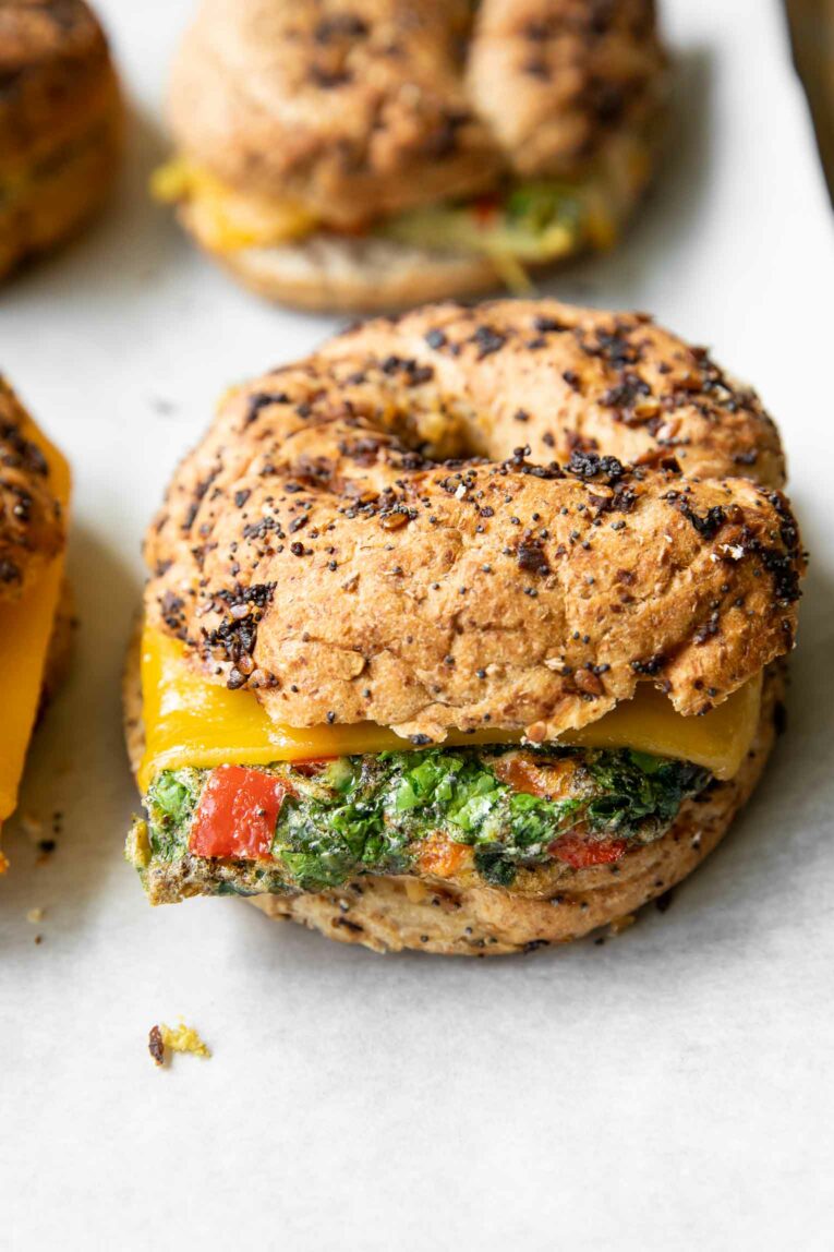 Angled photo of Meal Prep Breakfast Egg Bagels