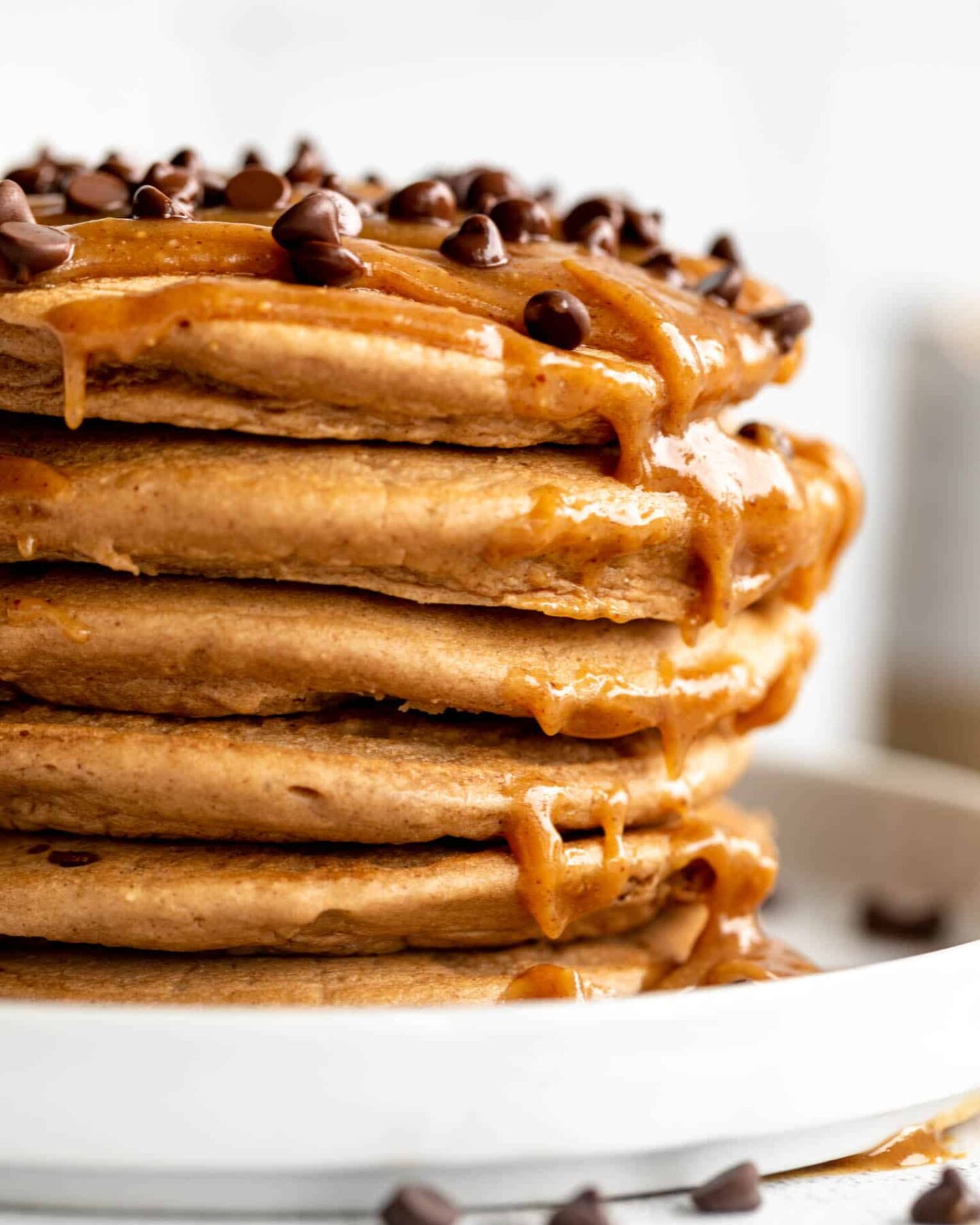 Close up of Mocha Protein Peanut Butter Pancakes.