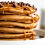 Close up of Mocha Protein Peanut Butter Pancakes.