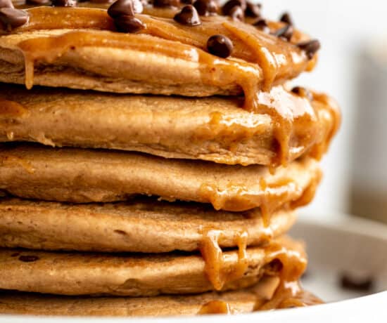 Close up of Mocha Protein Peanut Butter Pancakes.