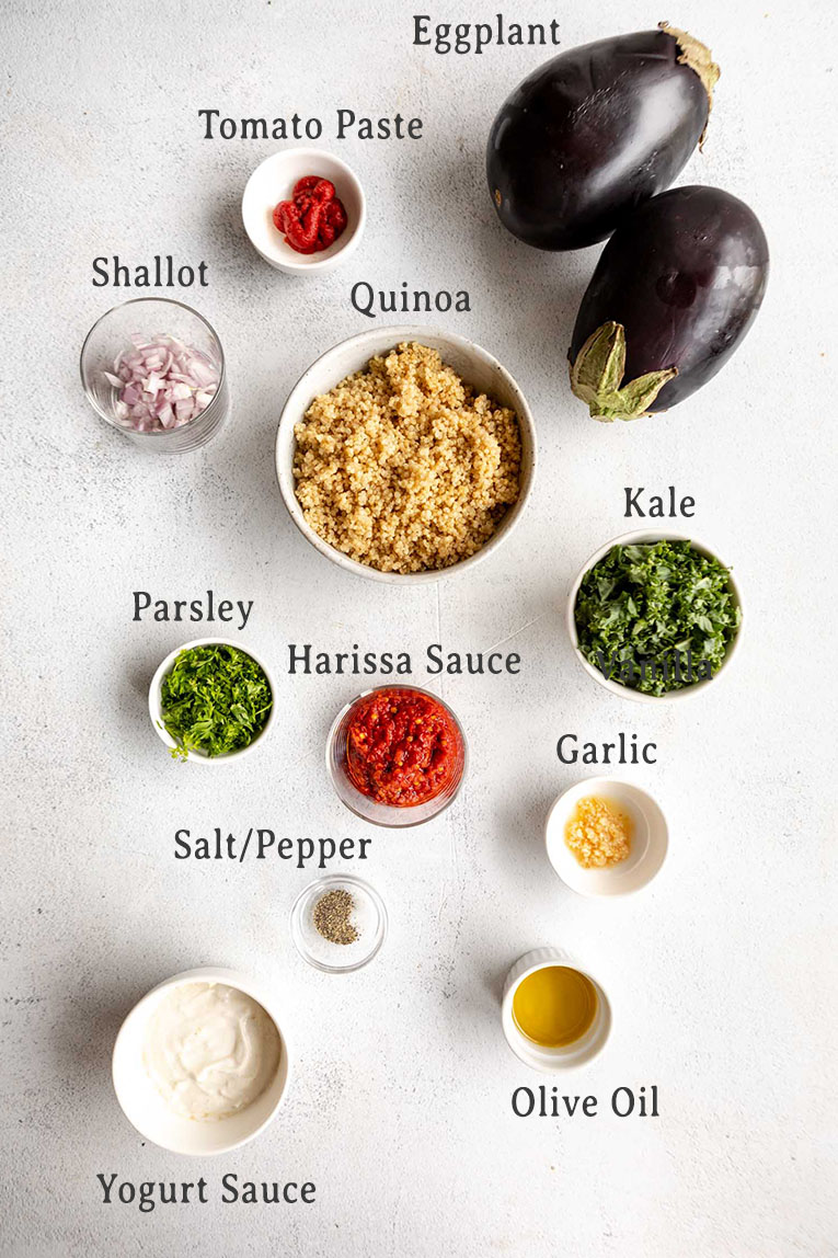 Roasted Harissa Stuffed Eggplant Ingredients.