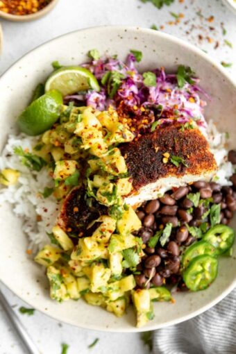 Top photo of Mahi-Mahi Fish Taco Bowls recipe.