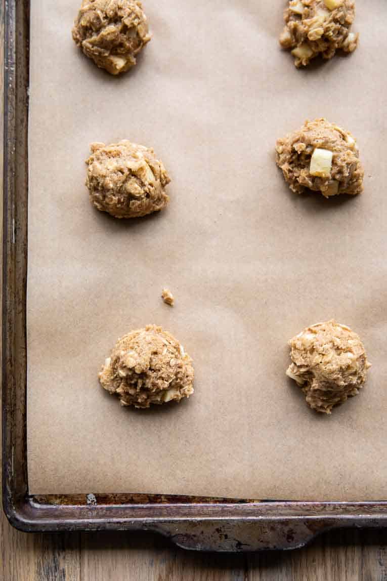 Apple Pie Cookies scooped on a baking sheet.